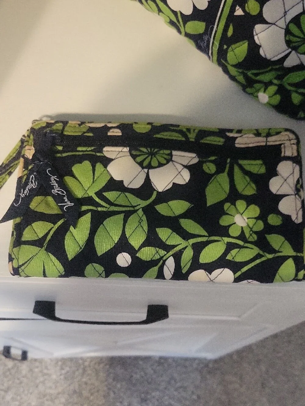 Vera Bradley Quilted Floral Cosmetic Bag and Wristlett - Green, Black & Cream